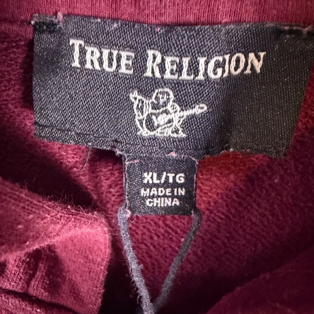 True Religion Logo Zip Hoodie‎ Sweat Jacket-Tone on Tone -Maroon-Size XL